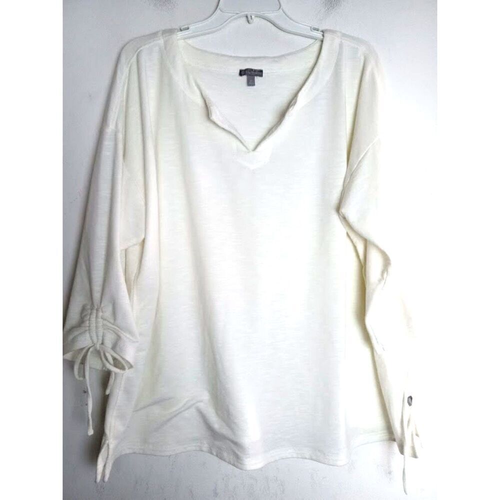T by Talbots Women White V-Neck Jersey Knit Boxy 3/4 Sleeves Blouse size 2X - Picture 6 of 8
